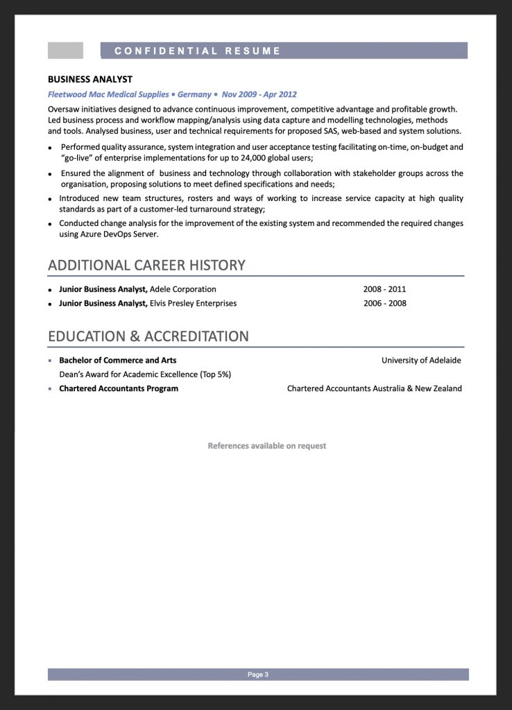 business analyst resume example australia