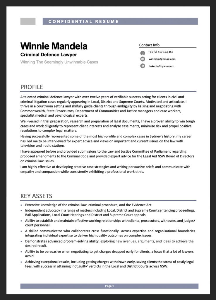 lawyer resume example australia