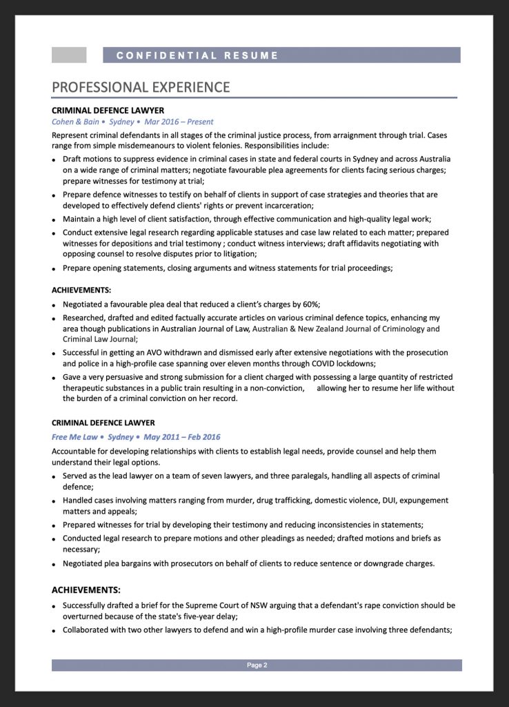 lawyer resume example australia