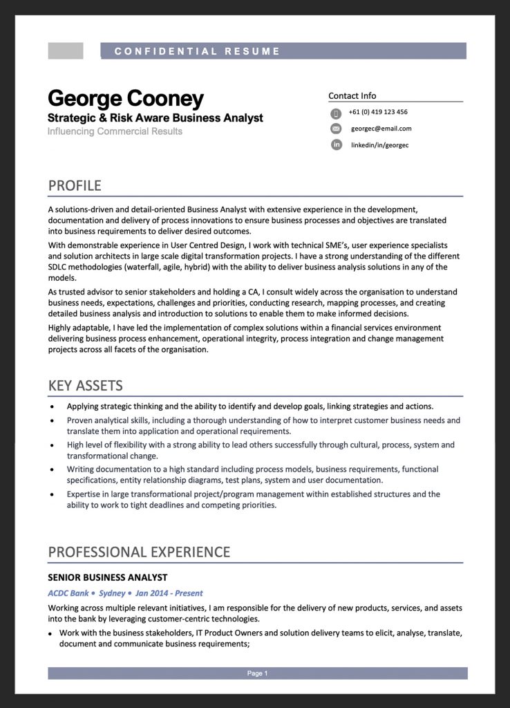 business analyst resume example australia