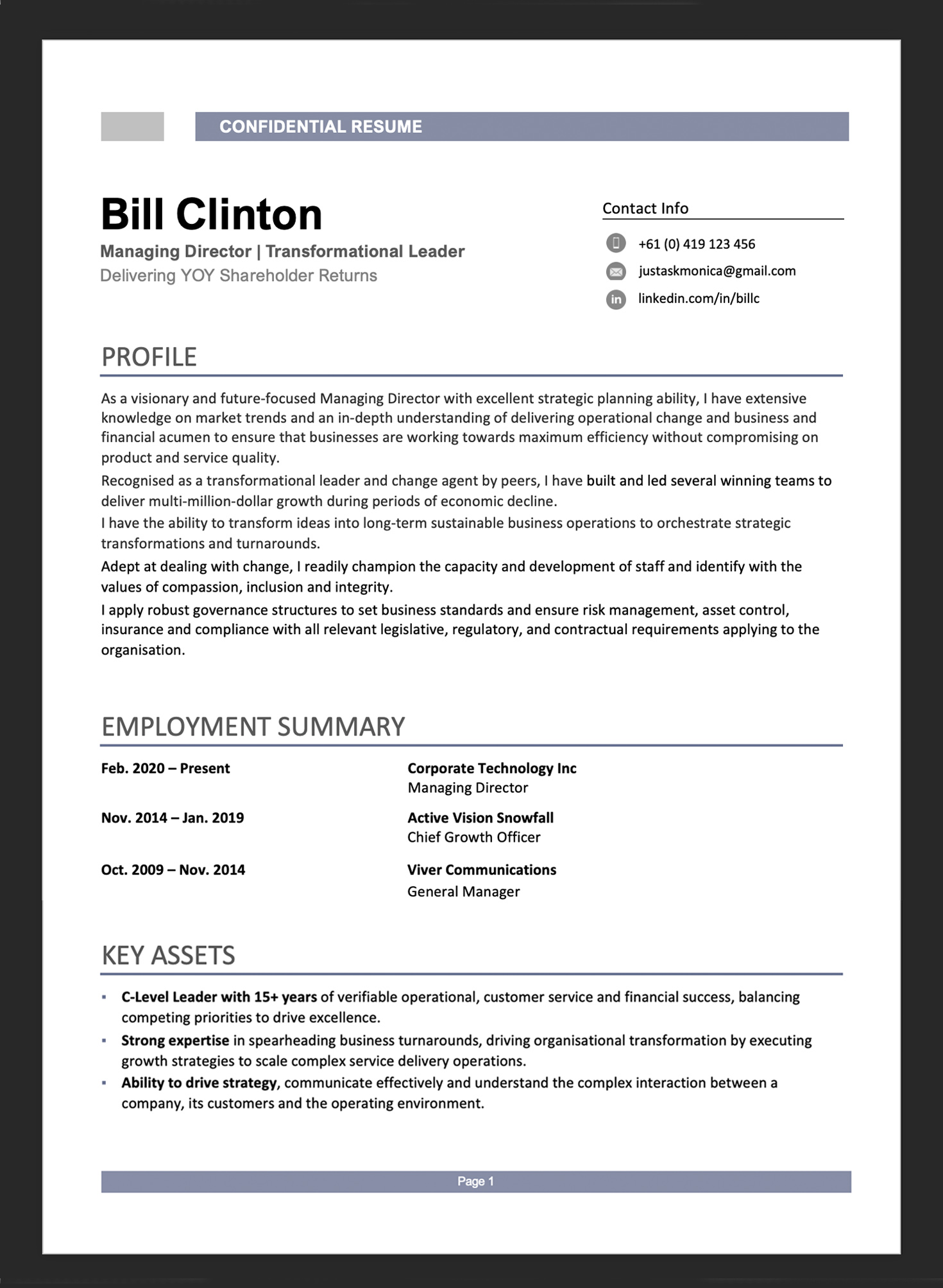 senior executive resume examples australia