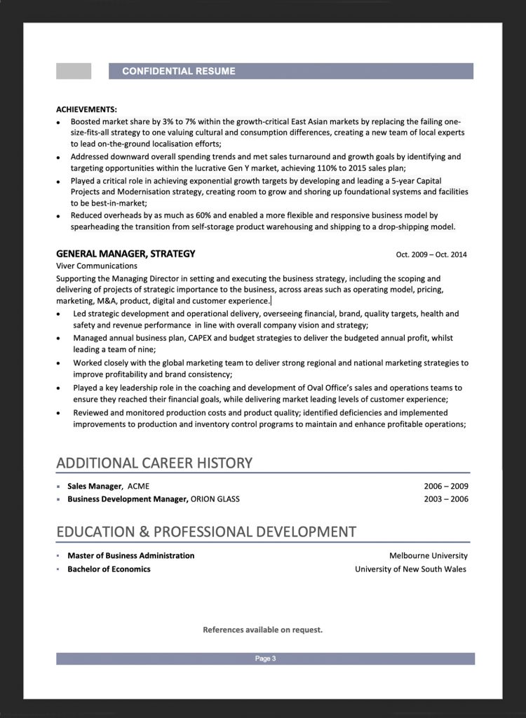 Australian Senior Executive Resume Example & Full Guide