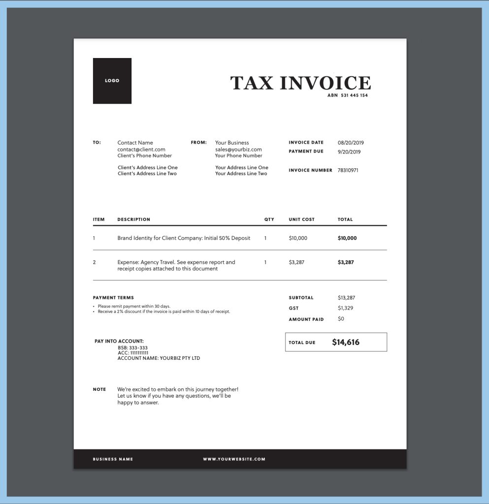 australian invoice example